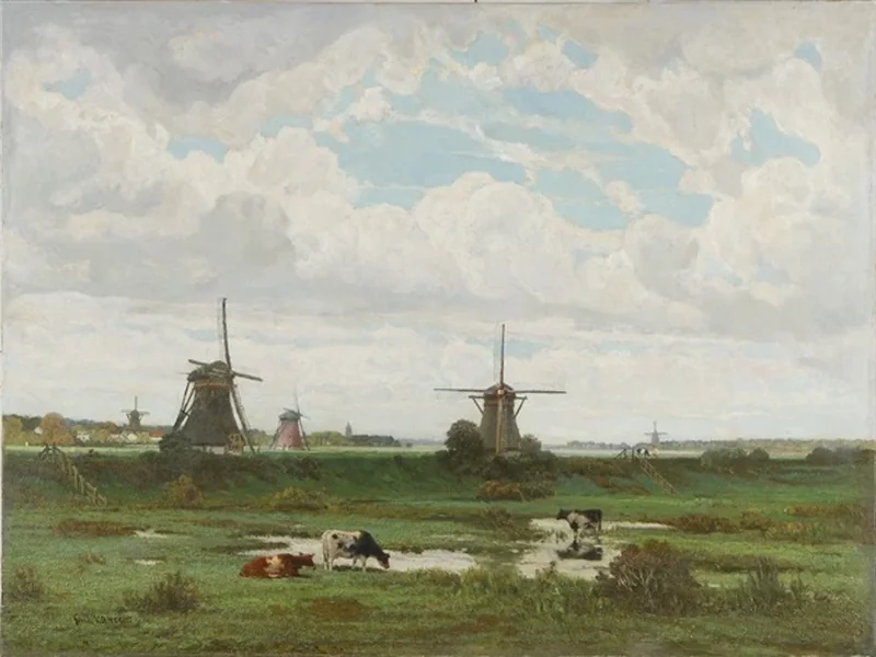 1817-Guillaume Van der Hecht - Paesaggio con mulini a vento